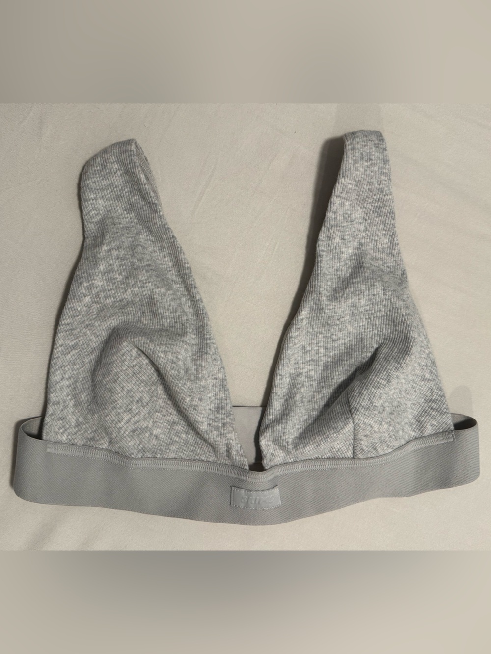 SKIMS Cotton Rib Plunge Bralette Light Heather Grey XL NWT